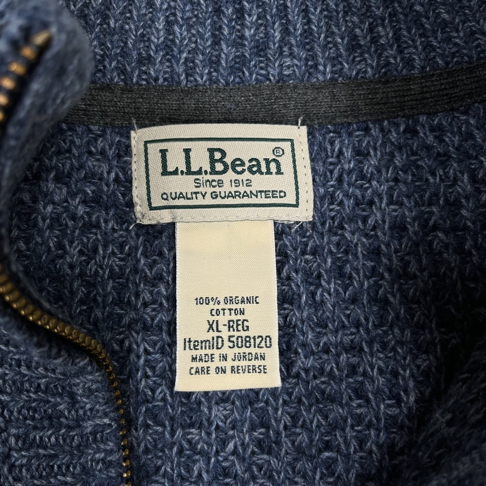 LL Bean Organic Cotton Waffle Sweater Mens XL Blue Fisherman 1/4 Zip Pullover - Picture 8 of 10